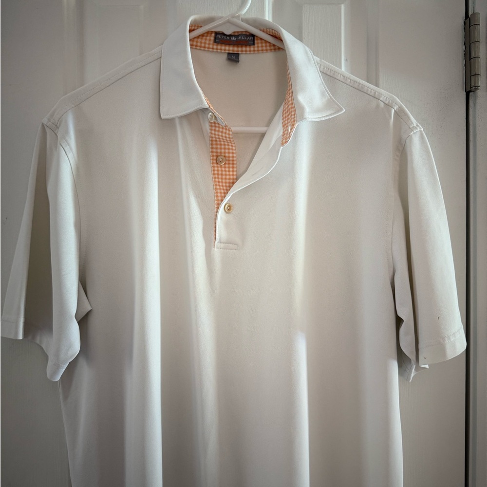 Peter Millar White Polo with Orange Detail